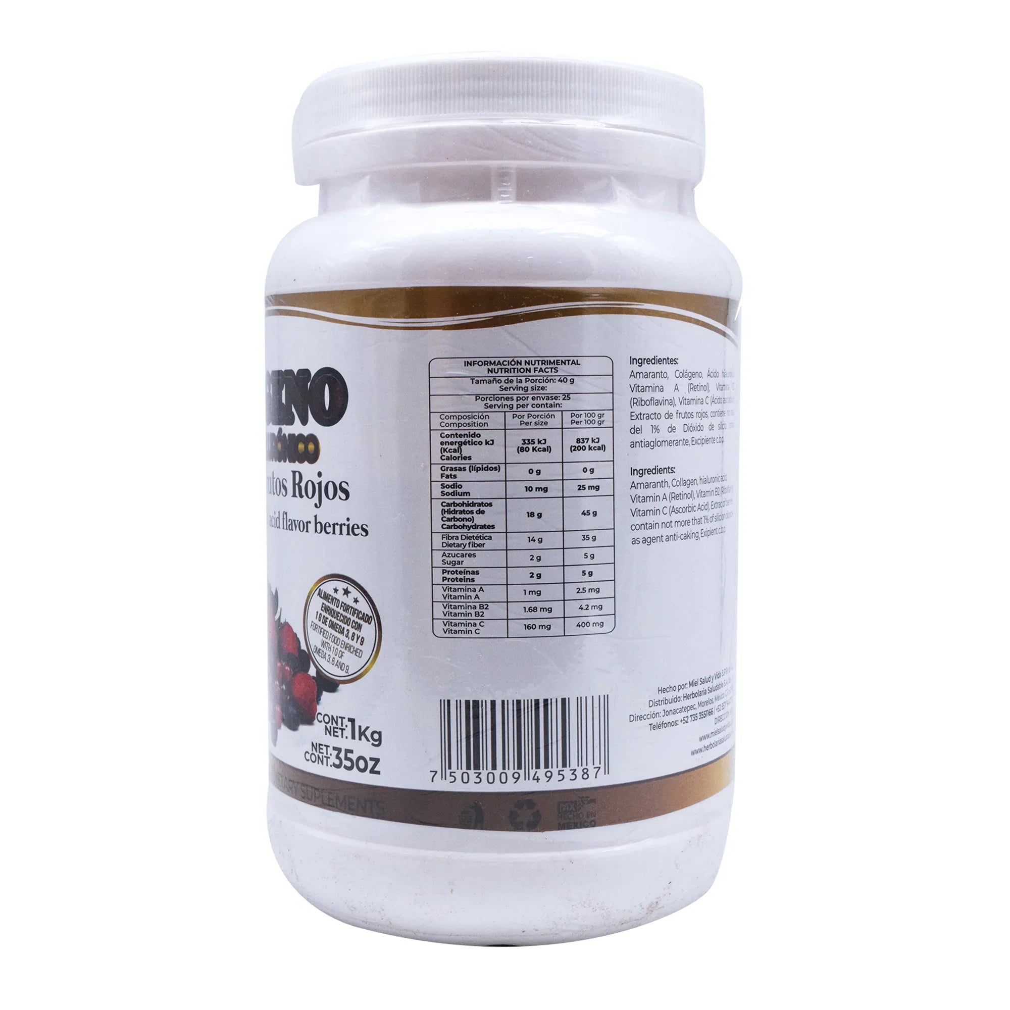 Colágeno Ácido Hialurónico 1 Kg Frutos Rojos Pretty Bee