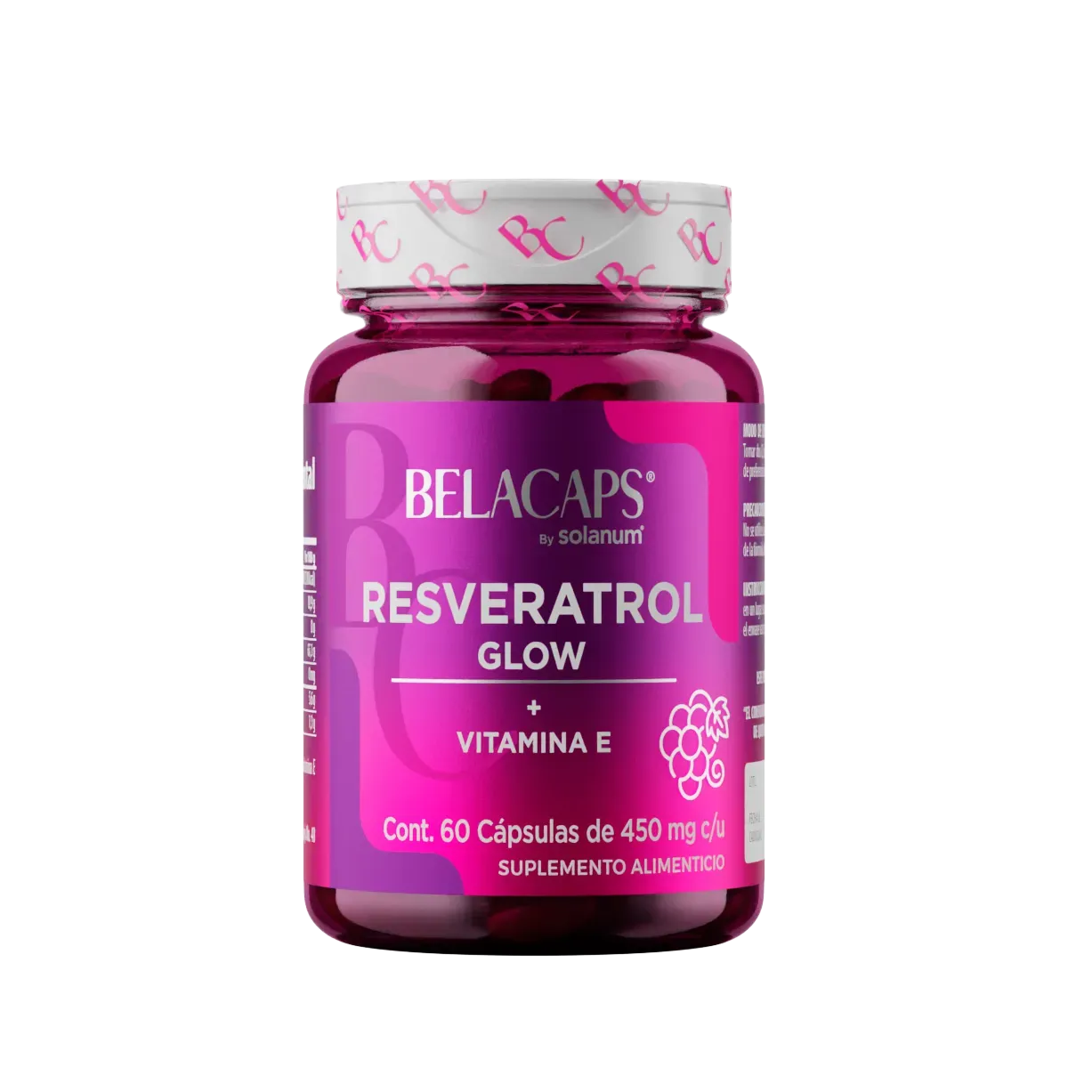 Resveratrol Glow Vitamina E 60 capsulas Belacaps. rosa