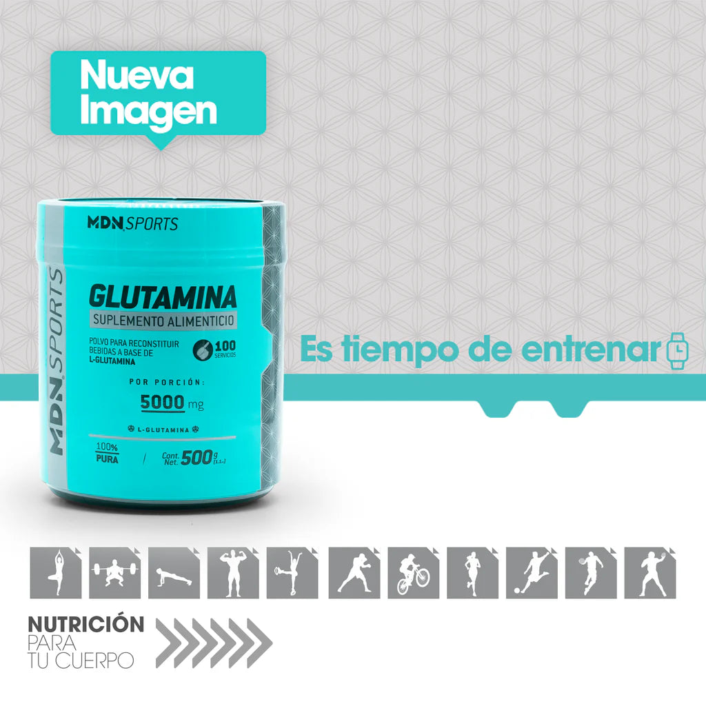 L-glutamina MDN Sports 500g 100 Servicios 100% Pura Glutamina