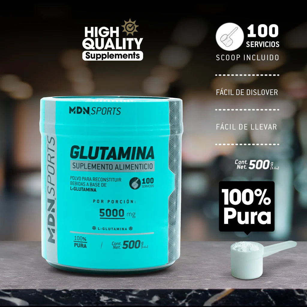 L-glutamina MDN Sports 500g 100 Servicios 100% Pura Glutamina