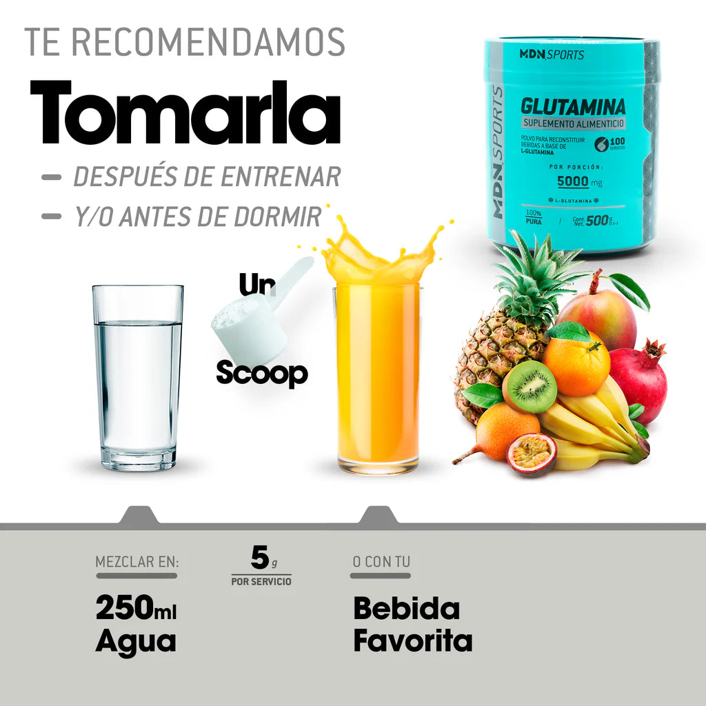 L-glutamina MDN Sports 500g 100 Servicios 100% Pura Glutamina