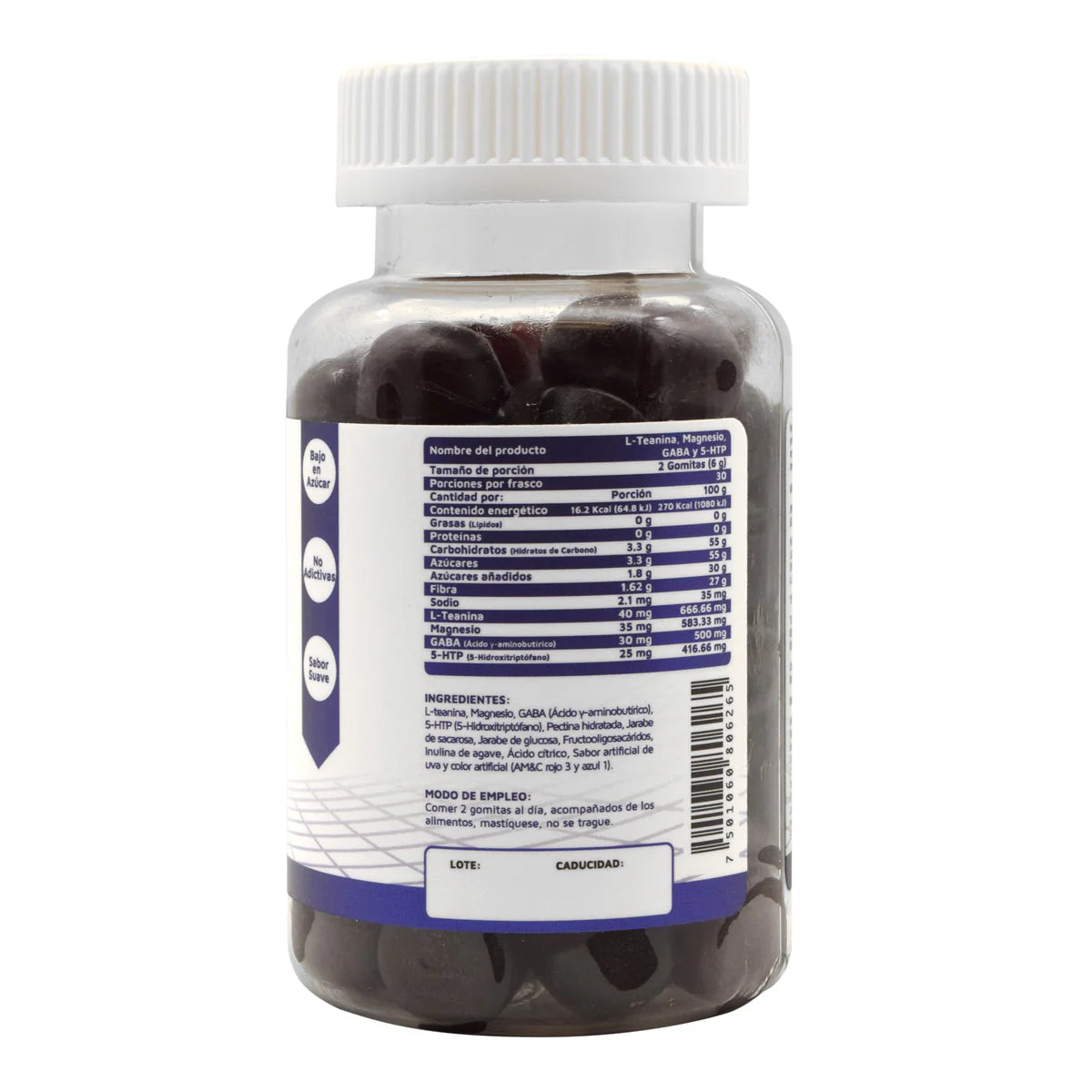 Teanina Magnesio Gaba 5-HTP 60 Gomitas Uva Vidanat