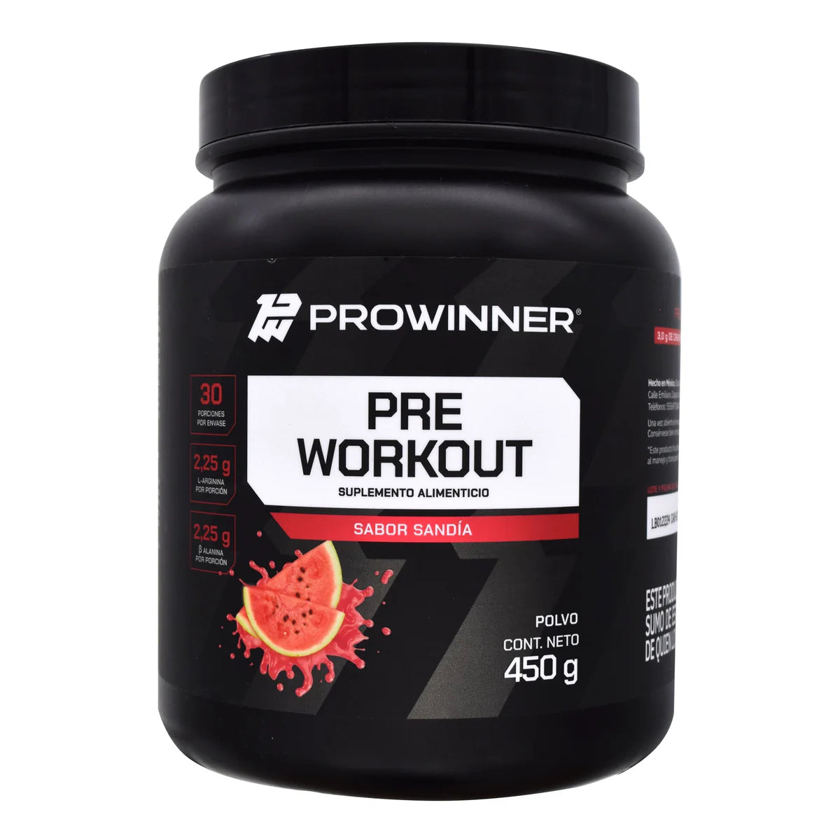 PROWINNER | Pre Workout, Suplemento Alimenticio, Sabor Sandía, con Creatina Monohidrato, BCAA’s, Beta Alanina y L-Taurina, Antes del Entrenamiento, Bote de 450g