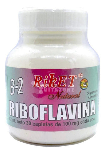 Vitamina B2 Riboflavina 30 Capletas De 100 Mg Riket Sabor Sin Sabor