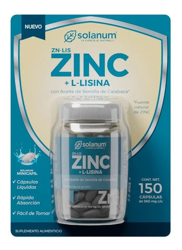 Gluconato De Zinc Y Lisina 150 Cápsulas Solanum