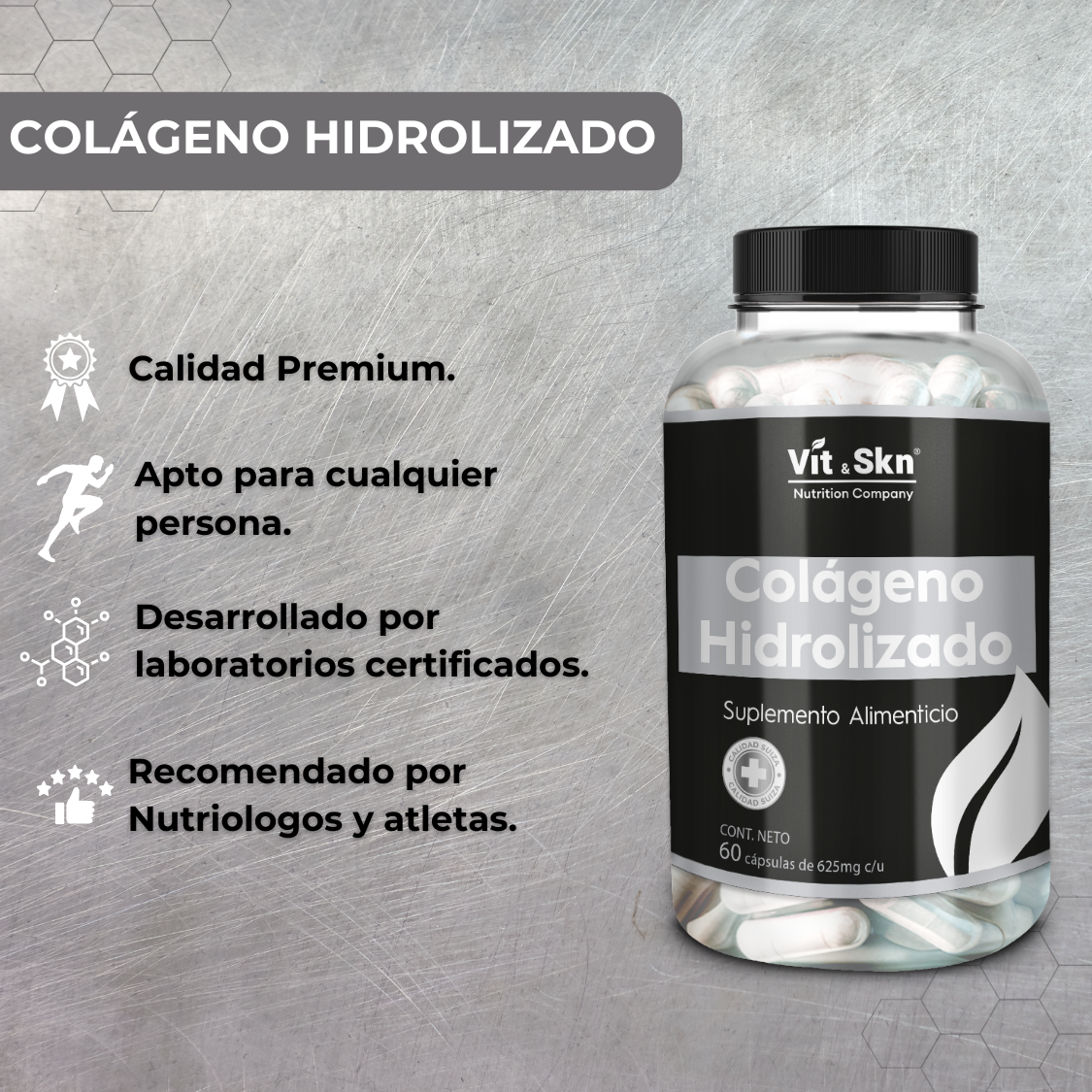 Colágeno Hidrolizado Skin Vit, Súper Premium 60 Cápsulas