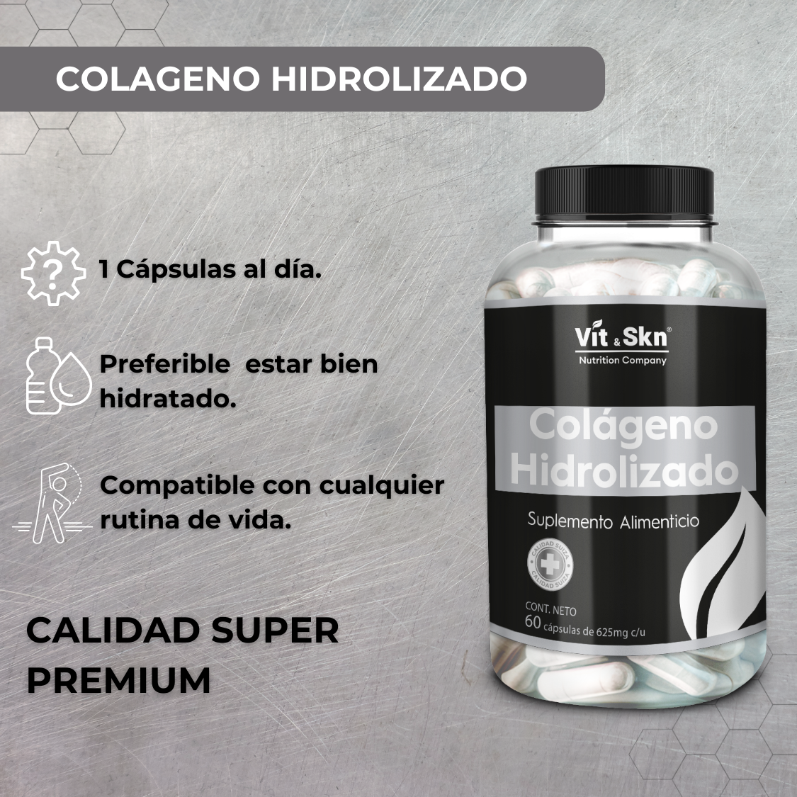 Colágeno Hidrolizado Skin Vit, Súper Premium 60 Cápsulas