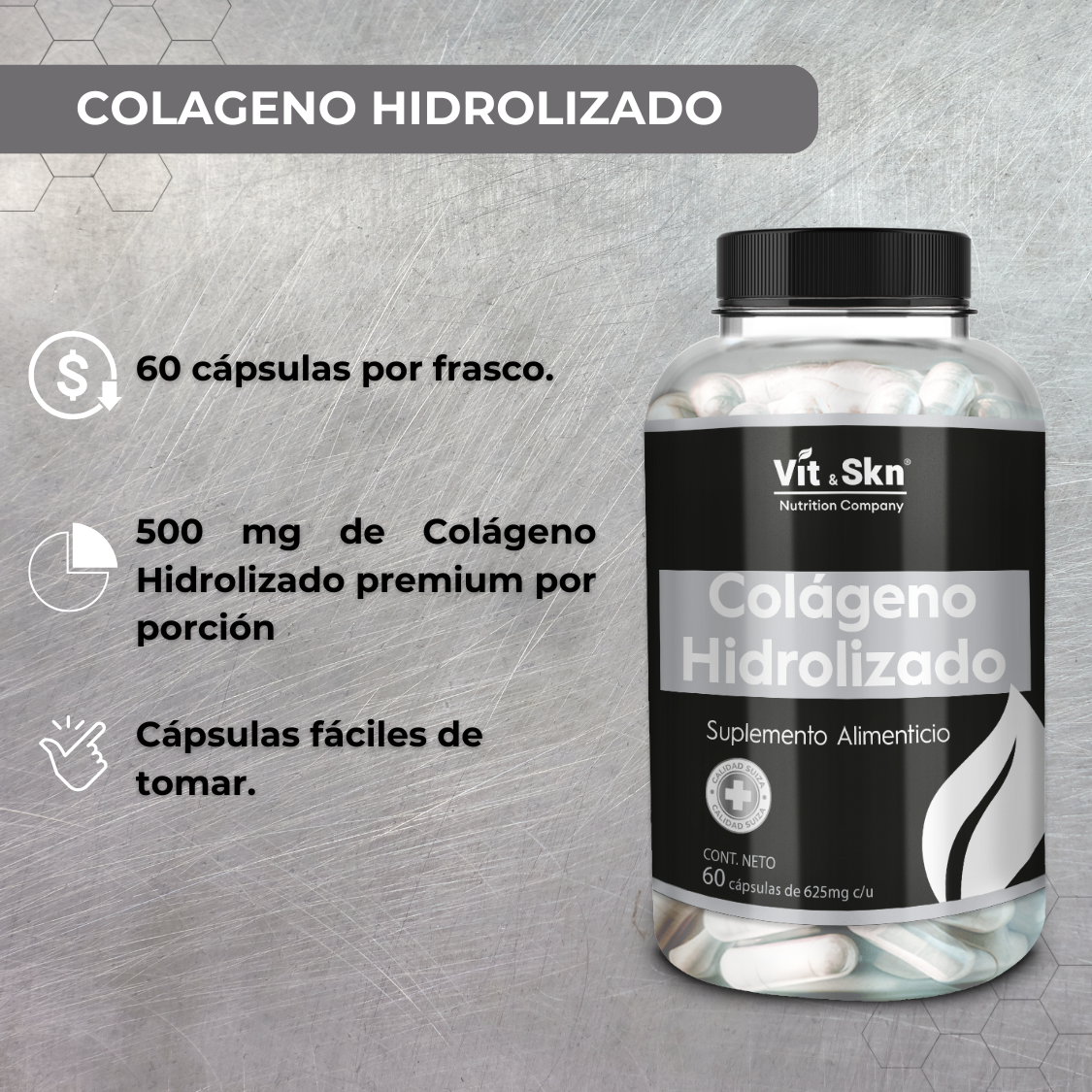 Colágeno Hidrolizado Skin Vit, Súper Premium 60 Cápsulas