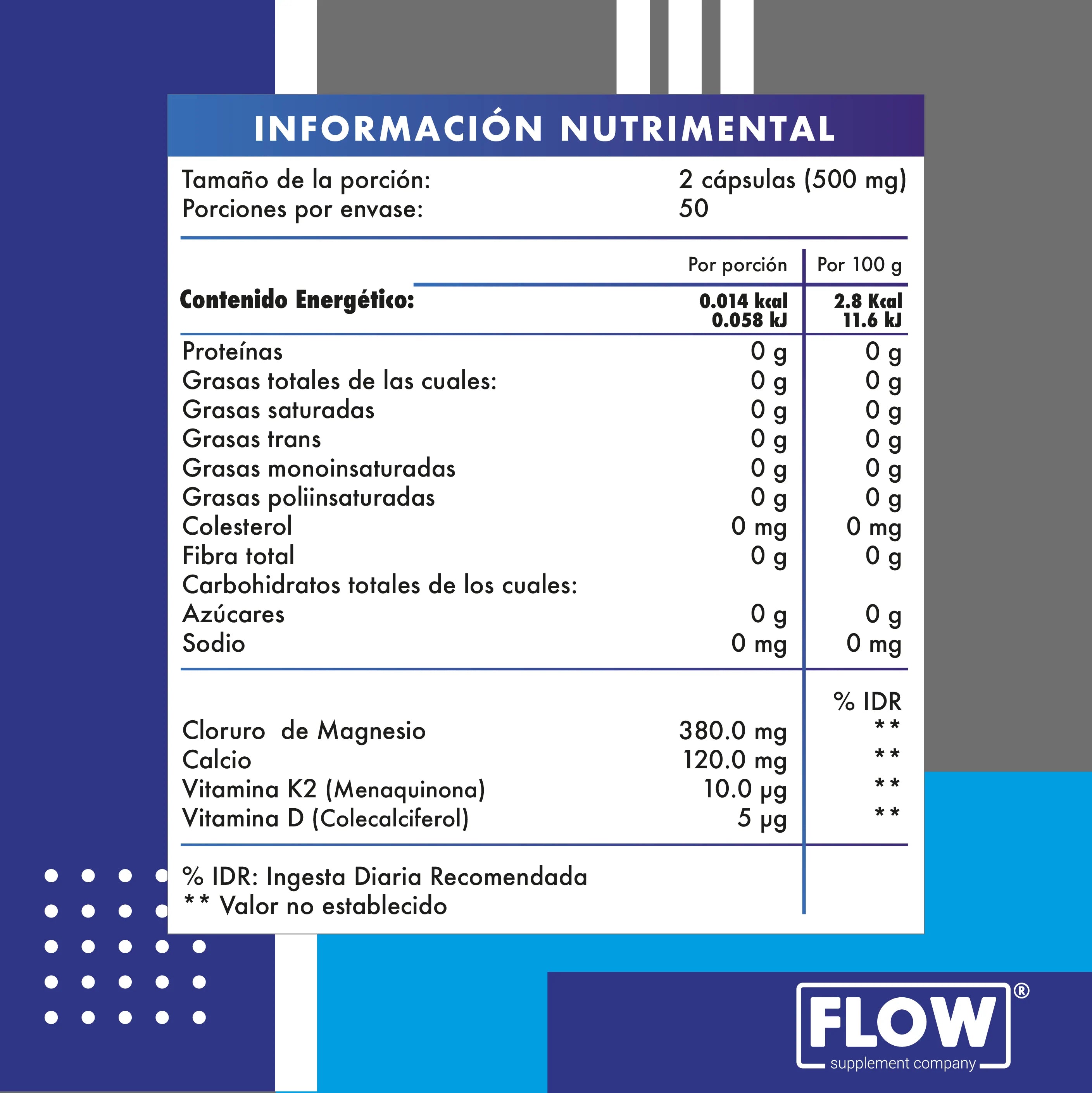 Cloruro De Magnesio Calcio Flow Premium 100 Cápsulas 500 mg
