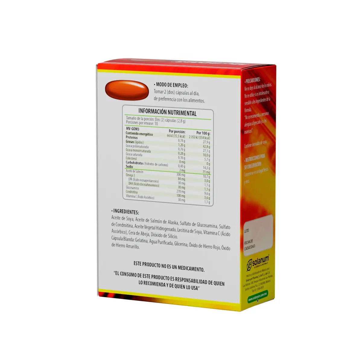Glucosamina + Omega3 Mv - Gom3 Solanum 20 Cápsulas