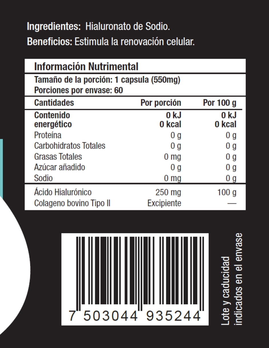 Ácido Hialurónico Skin Vit Nutrition Company 60 Cápsulas de 550mg