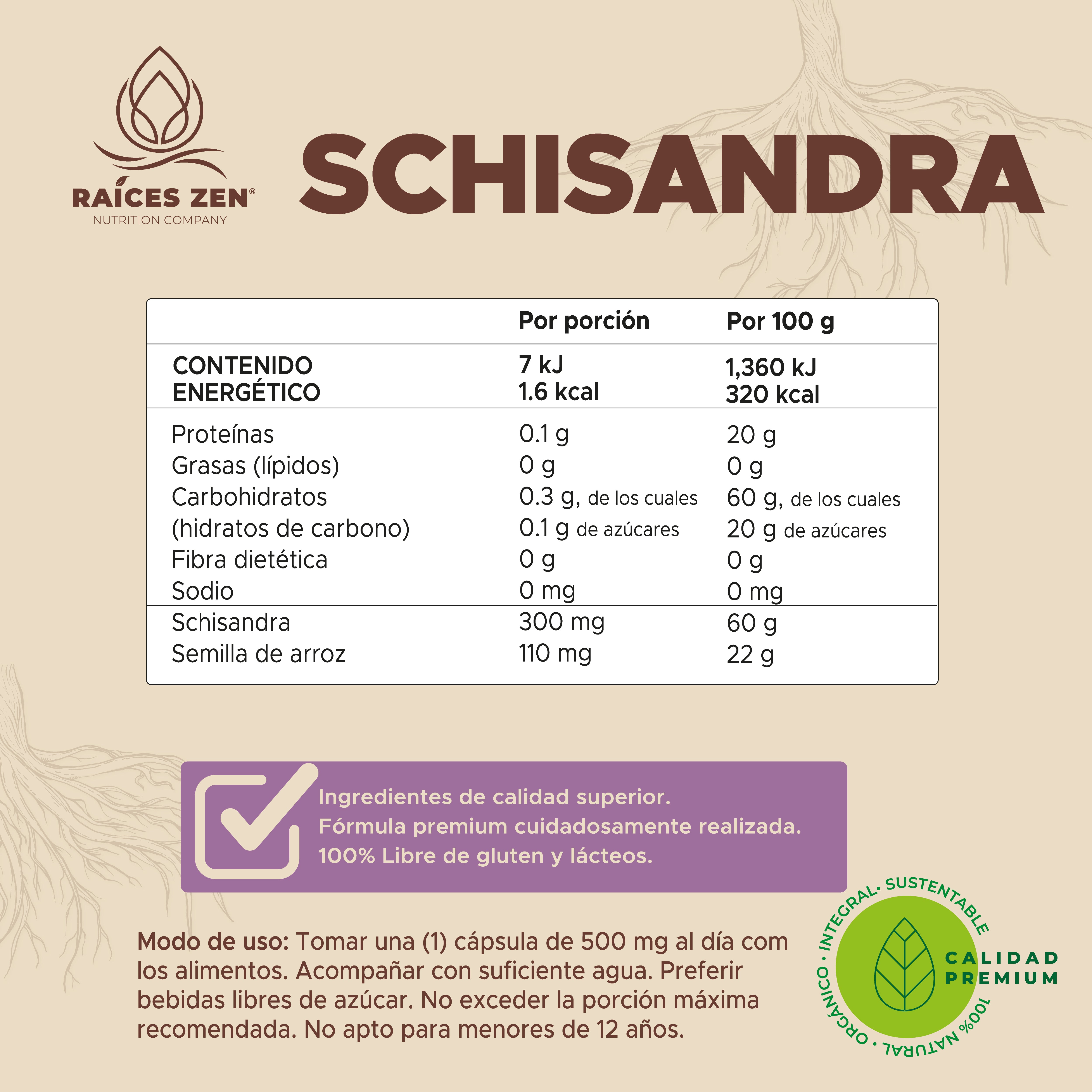 Schisandra Raíces Zen Súper Premium 60 Cápsulas