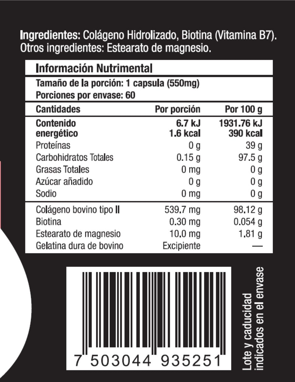 Biotina + Colágeno Skin Vit Nutrition Company 60 Cápsulas de 550mg