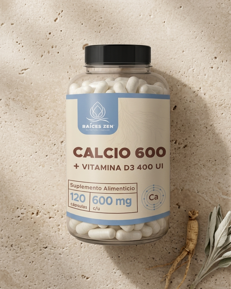 Calcio 600 Vitamina D3 400 ui Raíces Zen 120 cápsulas