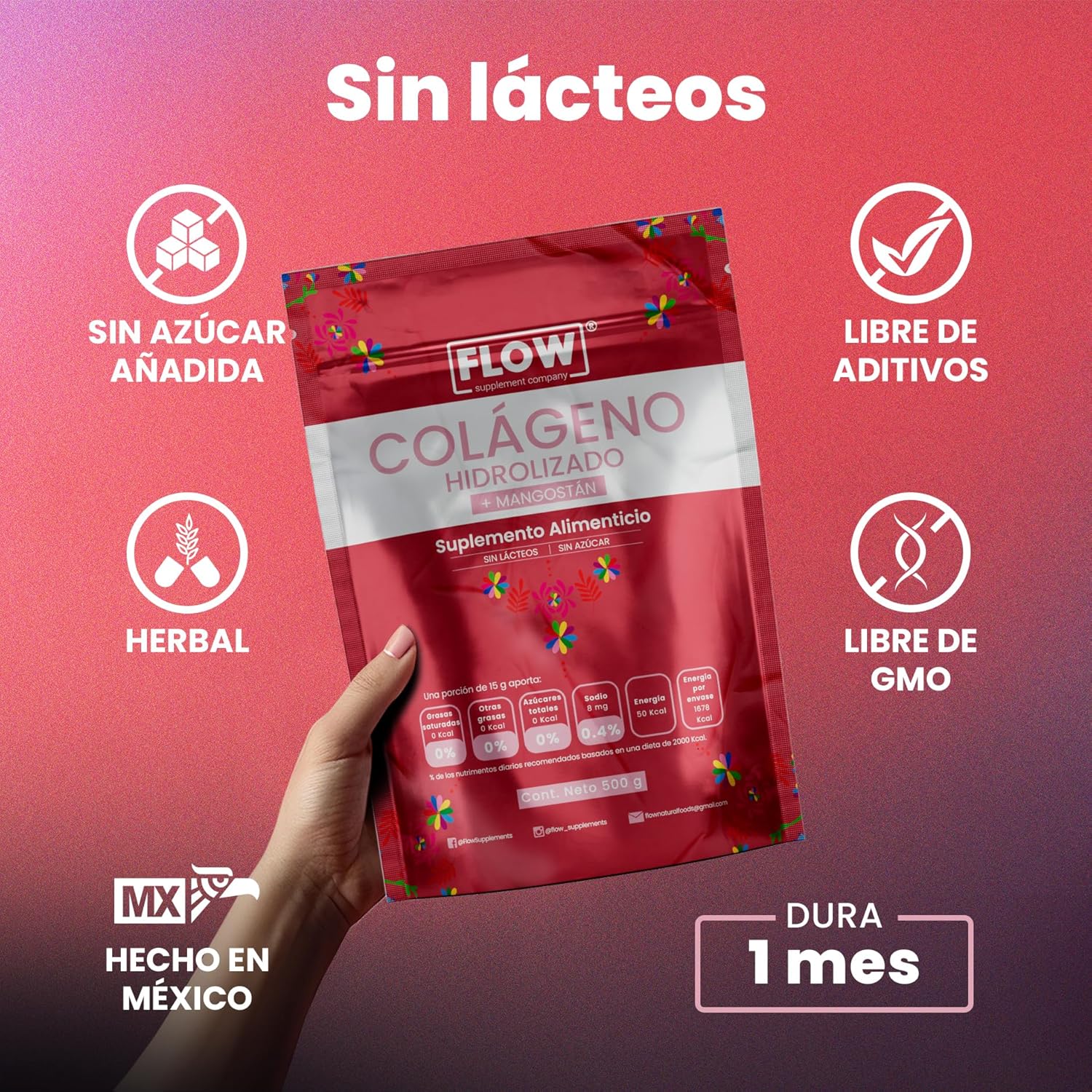 Suplemento FLOW - Colageno con Mangostan frasco de 500 gr