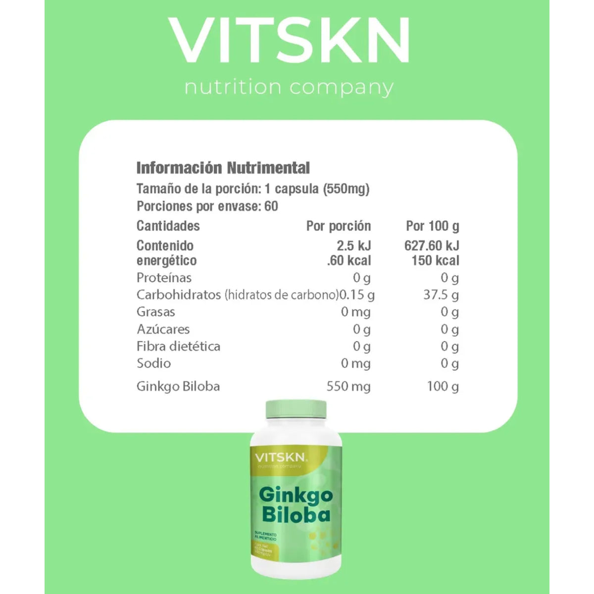Ginkgo Biloba VITSKN 60 Cápsulas