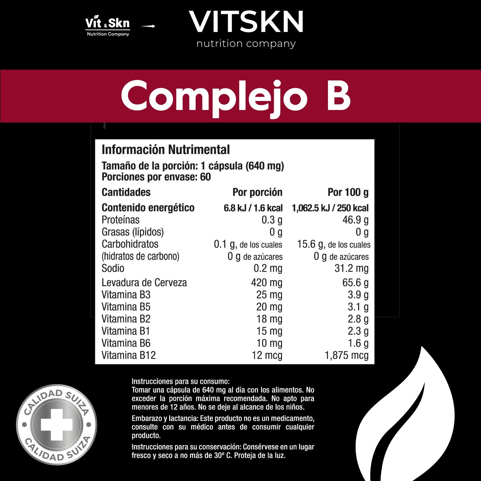 Complejo B VitSkn Nutrition Company 60 Cápsulas de 550mg