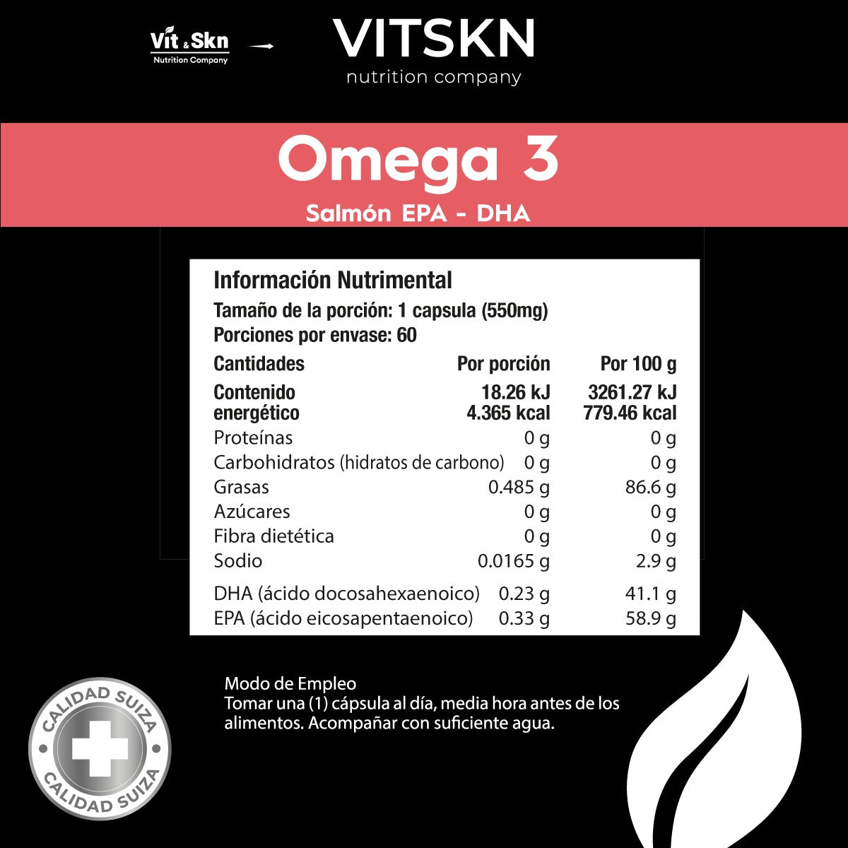 Omega 3 de Salmón VitSkn 60 Cápsulas de 550mg
