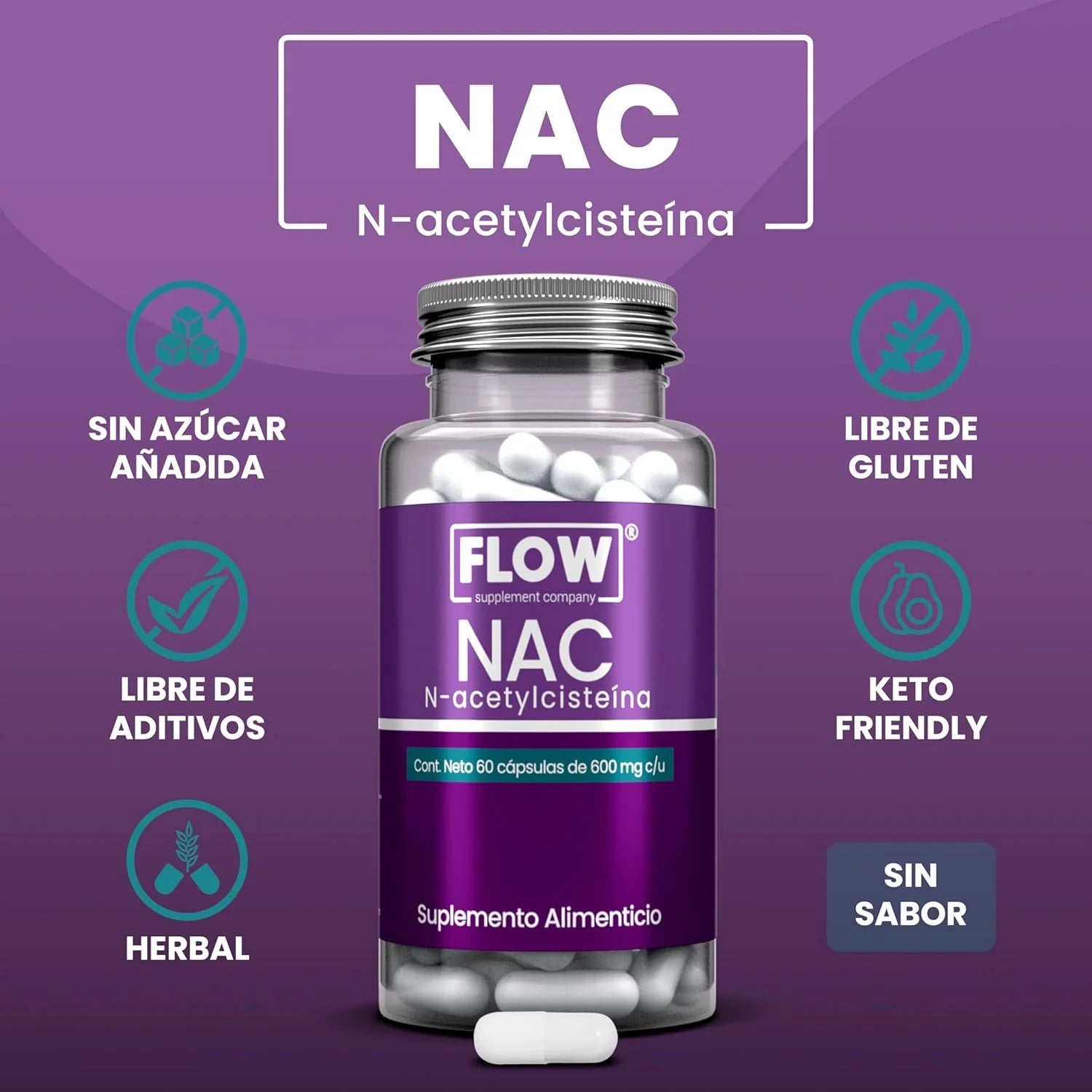 Nac N-acetylcisteína 60 Cápsulas De 600 Mg Flow