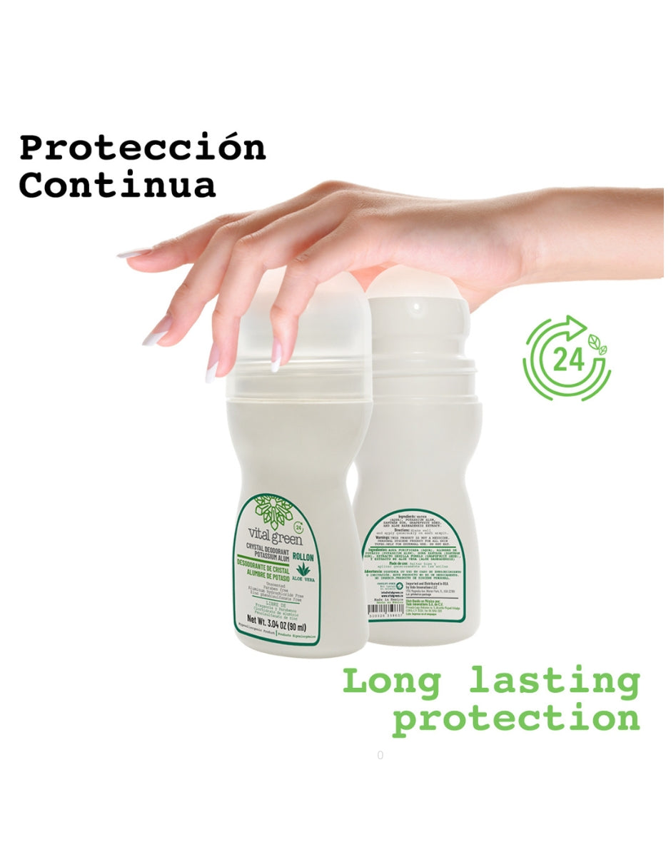 Desodorante Roll on Alumbre con Aloe Vera Vital Green 90 mL