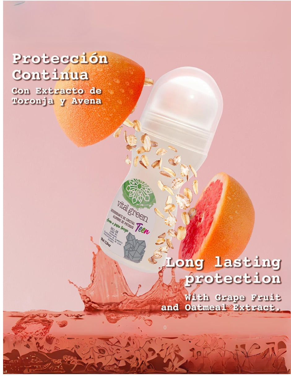 Desodorante Roll on natural Alumbre para niños con Toronja Vital Green 90 ml