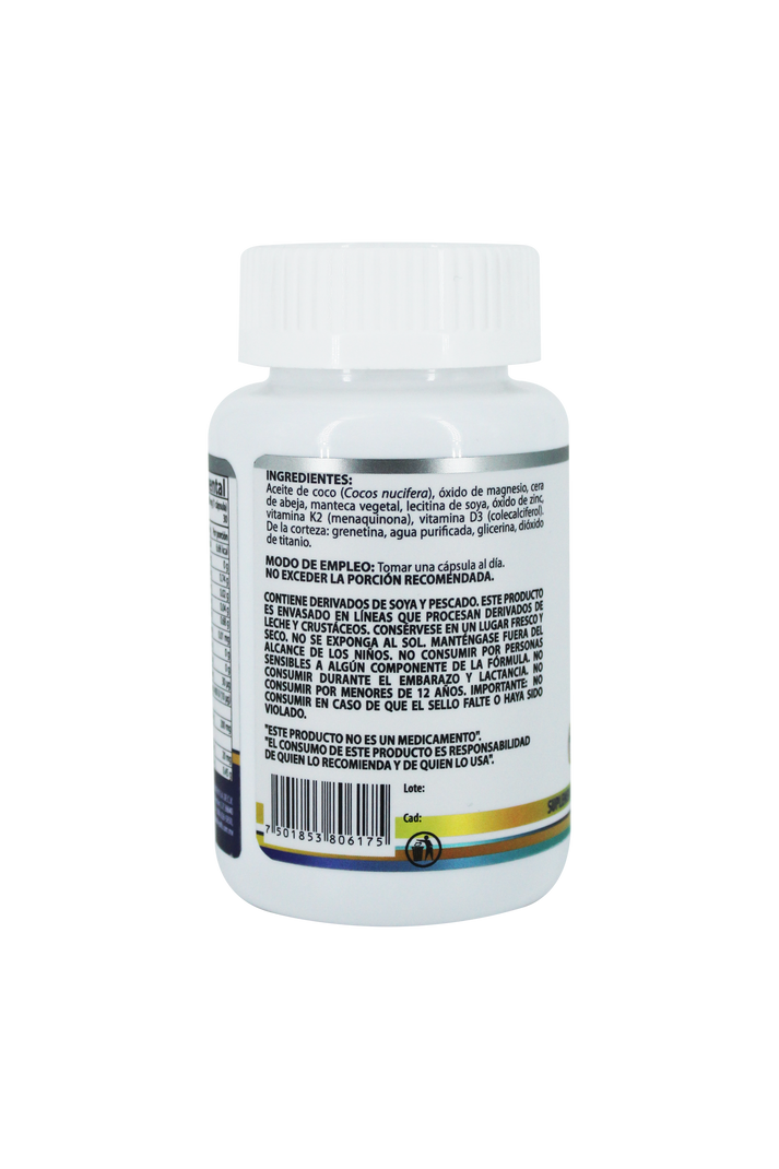 Vitamina D3+K2+Magnesio+Zinc+Aceite de Coco Natural Health 30 Capsulas