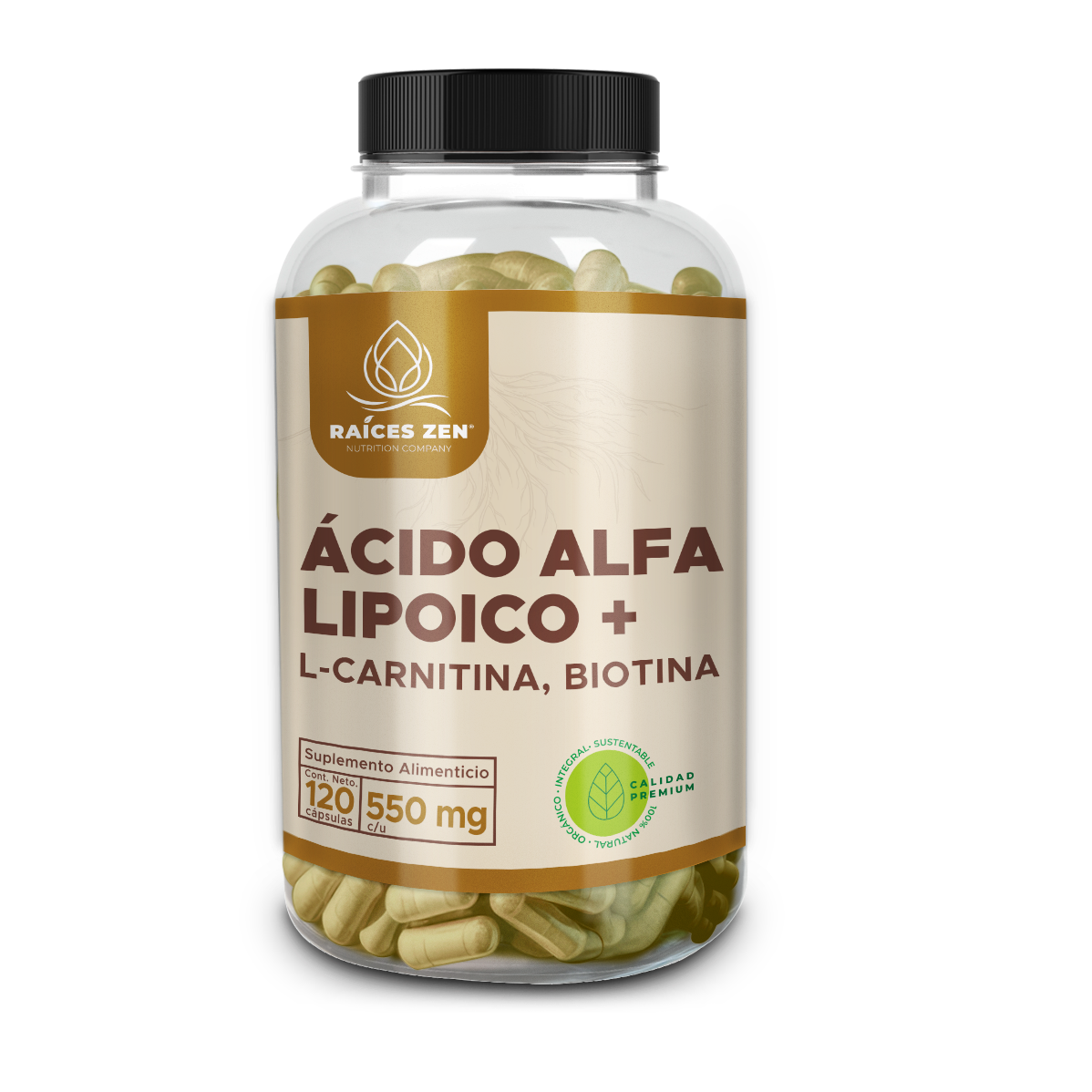 Ácido Alfa Lipoico + L-Carnitina y Biotina Super Premium Raíces Zen