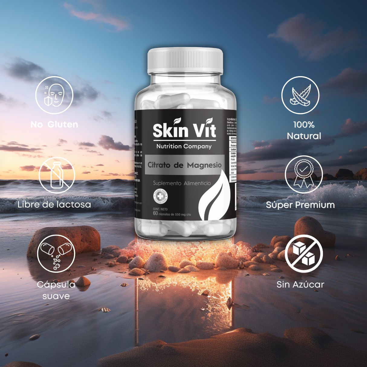 Citrato de Magnesio Skin Vit Nutrition Company 60 Cápsulas de 550mg