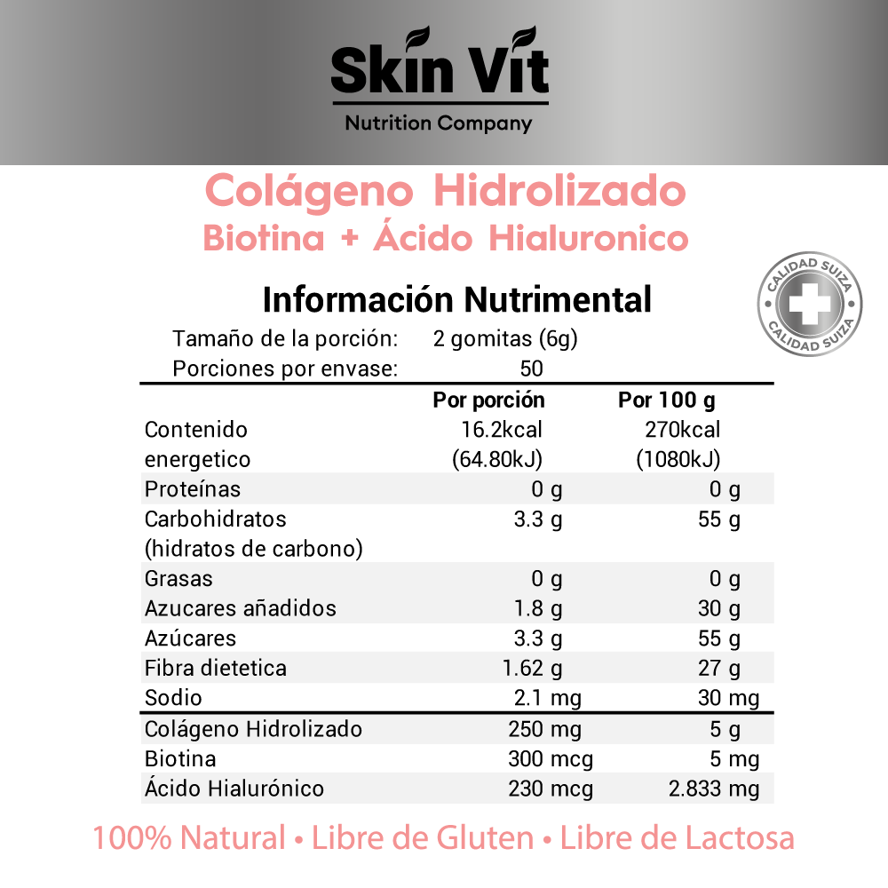 Gomitas de Colágeno Biotina Ácido Hialurónico Skin Vit 100 Gomitas