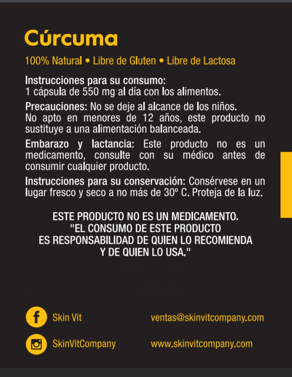 Cúrcuma Skin Vit Nutrition Company 60 Cápsulas de 550mg