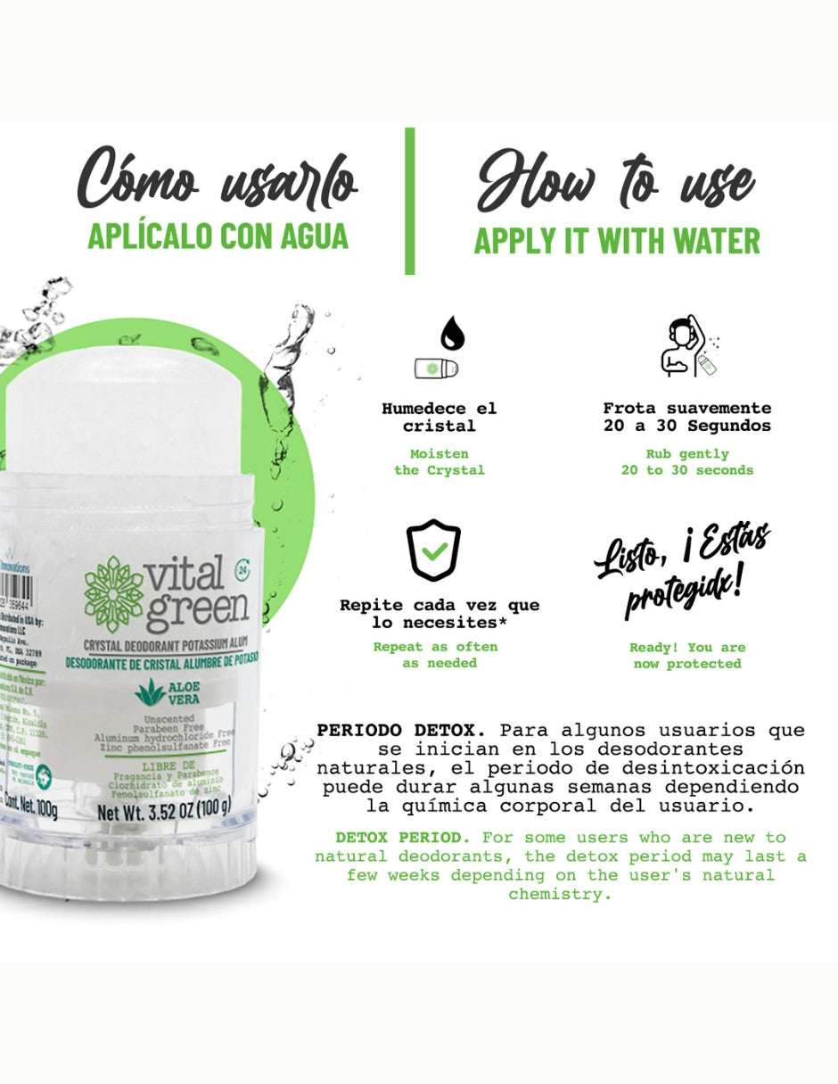 Desodorante Cristal Alumbre con Aloe Vera Vital Green 100 g