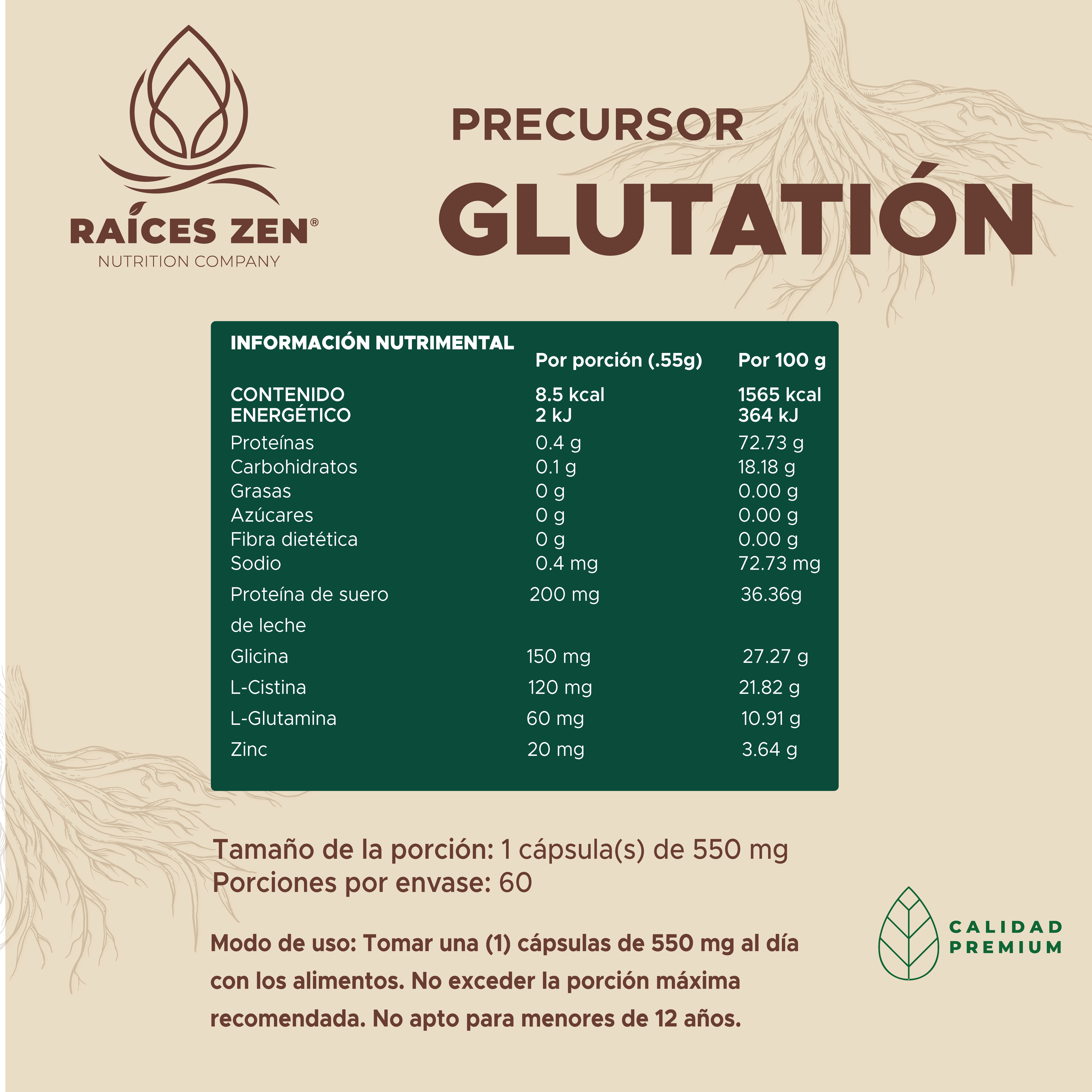 Precursor de Glutatión Raíces Zen Nutrition Company