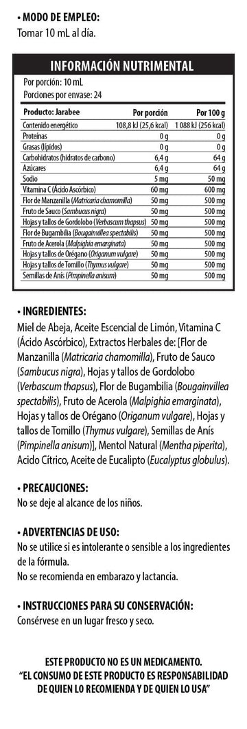 Jarabee (jarabe) Miel de abeja + gordolobo + sauco Solanum 240 mL