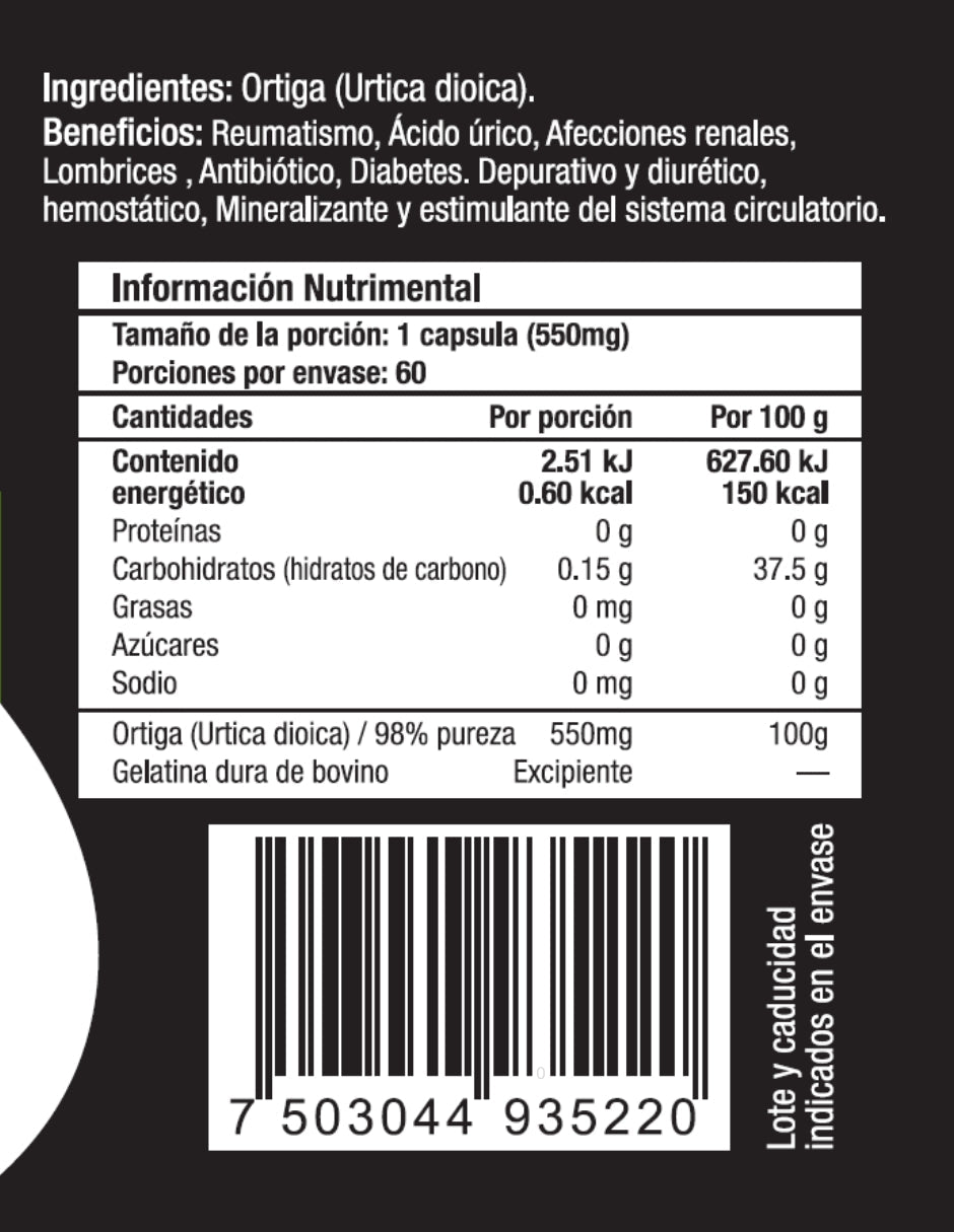 Ortiga Skin Vit Nutrition Company 60 Cápsulas de 550mg