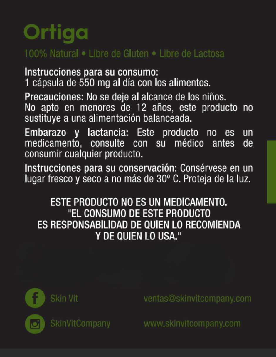 Ortiga Skin Vit Nutrition Company 60 Cápsulas de 550mg