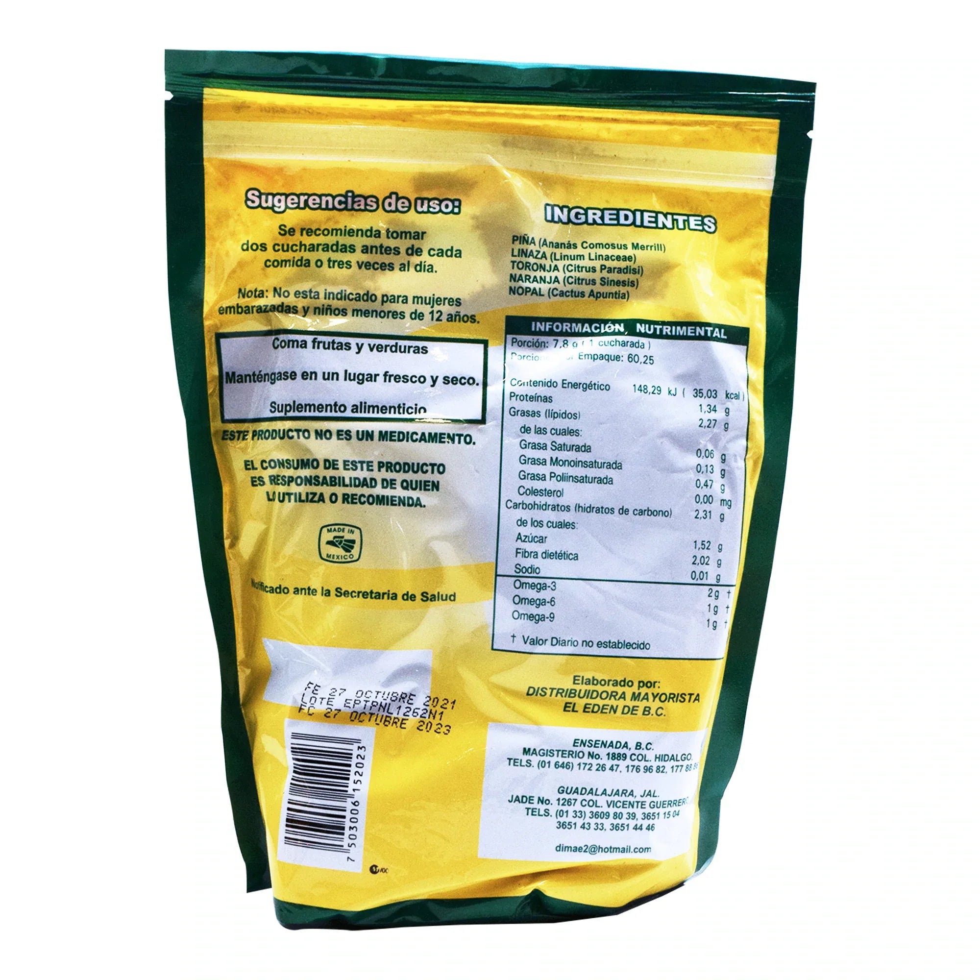 Fibra Piñalinaza 470gr (linaza Canadiense) Polvo Sabor Piña 470gr