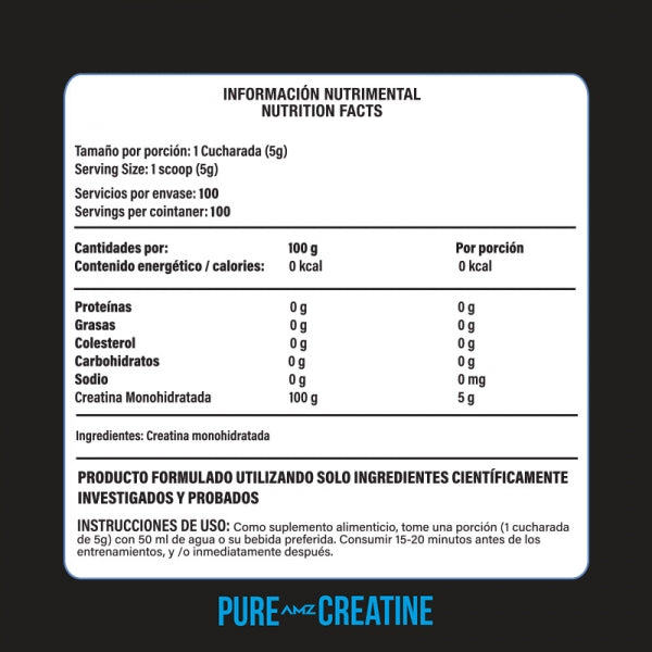 Creatina Monohidratada AMZ 500 G Pure Creatine Natural