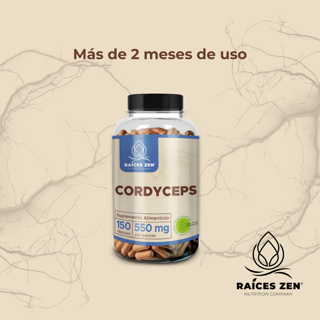 Cordyceps 150 Cápsulas Raíces Zen Calidad Premium