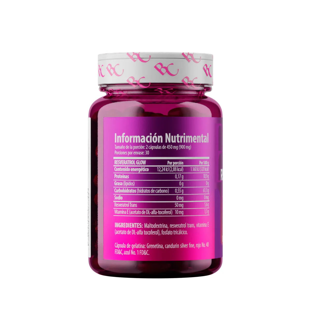 Resveratrol Glow Vitamina E 60 capsulas Belacaps. rosa