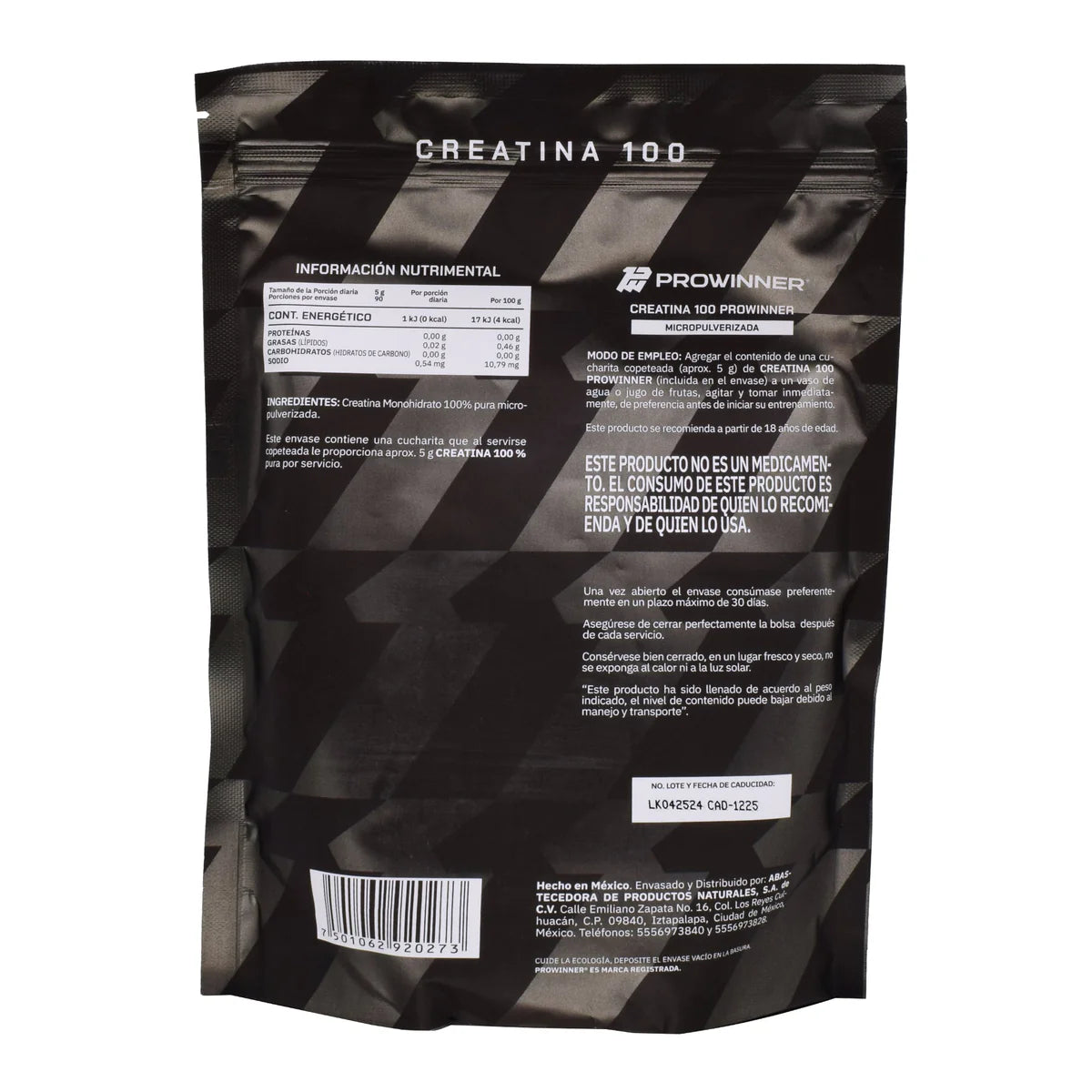 Suplemento Creatina 100 ProWinner polvo Pronat de 450 g