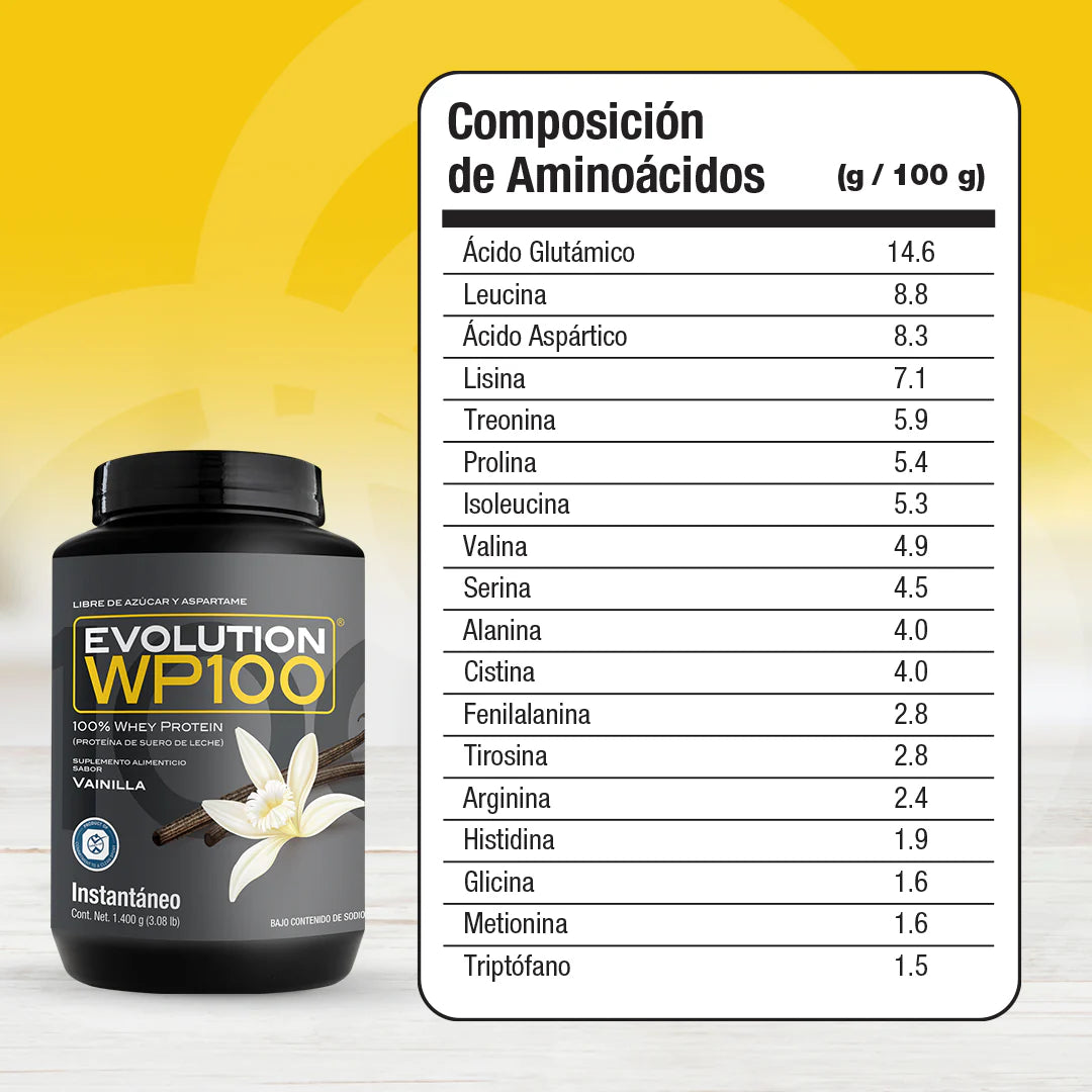 Proteína suero de leche Evolution Nutraceutical WP100 sabor Vainilla Bote de 1400g