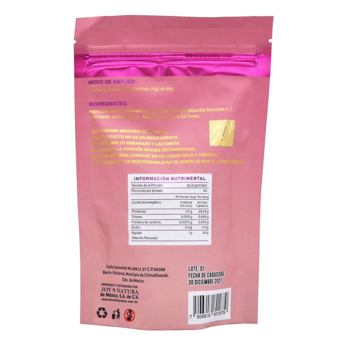 Gomitas de Aguaje sabor Fresa Joy Natura 60 Gomitas