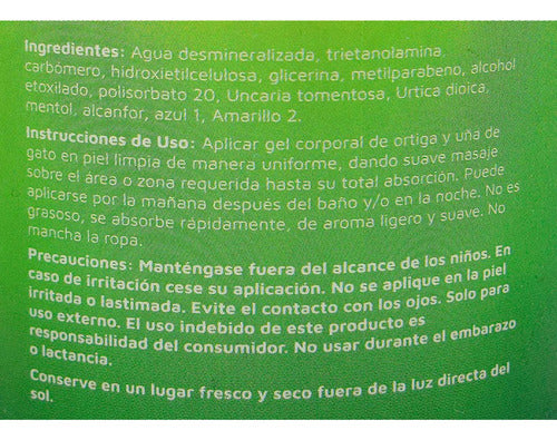 Gel Uña De Gato Y Ortiga 475g - Alivia Dolor Reumático