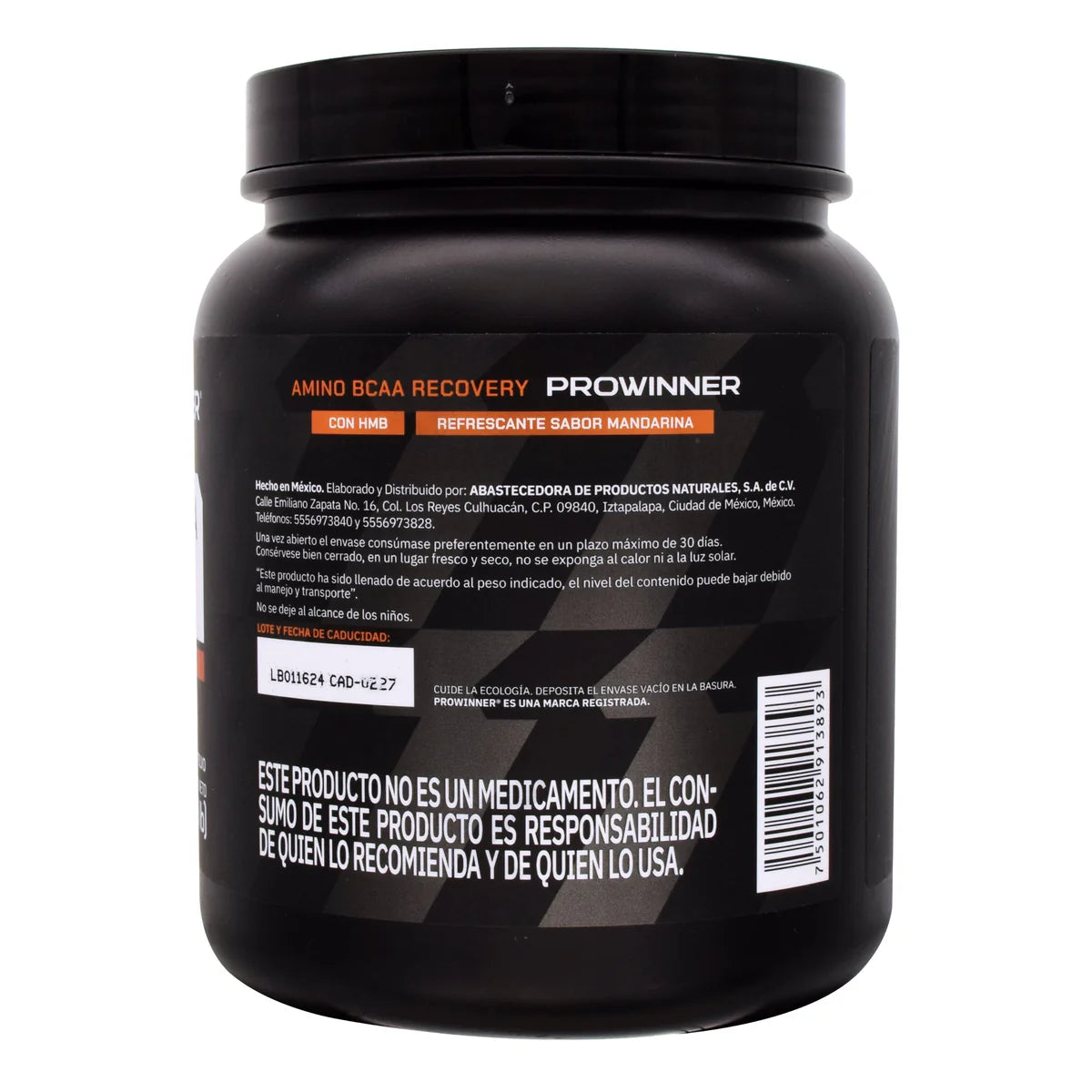 PROWINNER | Amino BCAA Recovery Sabor Mandarina, Suplemento Alimenticio, Postworkout Vitamina E y B6, 11g de Aminoácidos por Porción, Bote de 400g