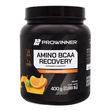 PROWINNER | Amino BCAA Recovery Sabor Mandarina, Suplemento Alimenticio, Postworkout Vitamina E y B6, 11g de Aminoácidos por Porción, Bote de 400g