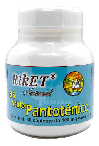 Vitamina B5 Ácido Pantoténico 30 Capletas De 400 Mg Riket Sabor Sin Sabor