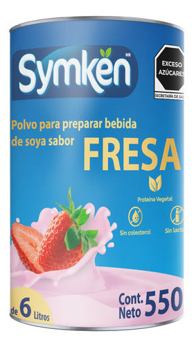 Leche De Soya Sabor Fresa | Bote De 550g | Symken