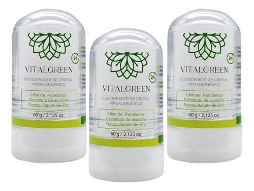 3 Piezas Vital Green Desodorante Cristal Alumbre 60gr