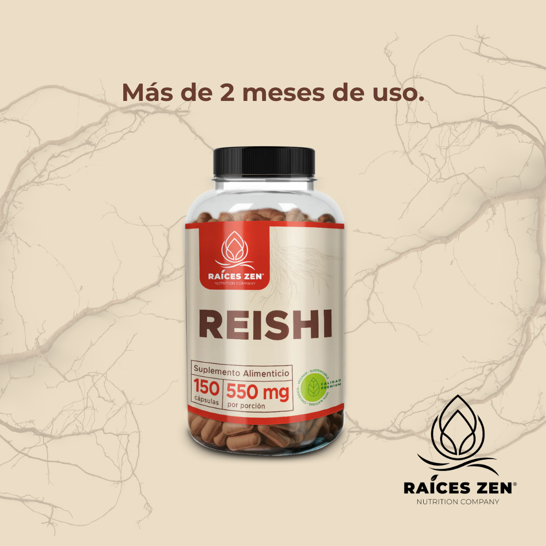 Hongo Reishi Raices Zen 150 Cápsulas Super Premium