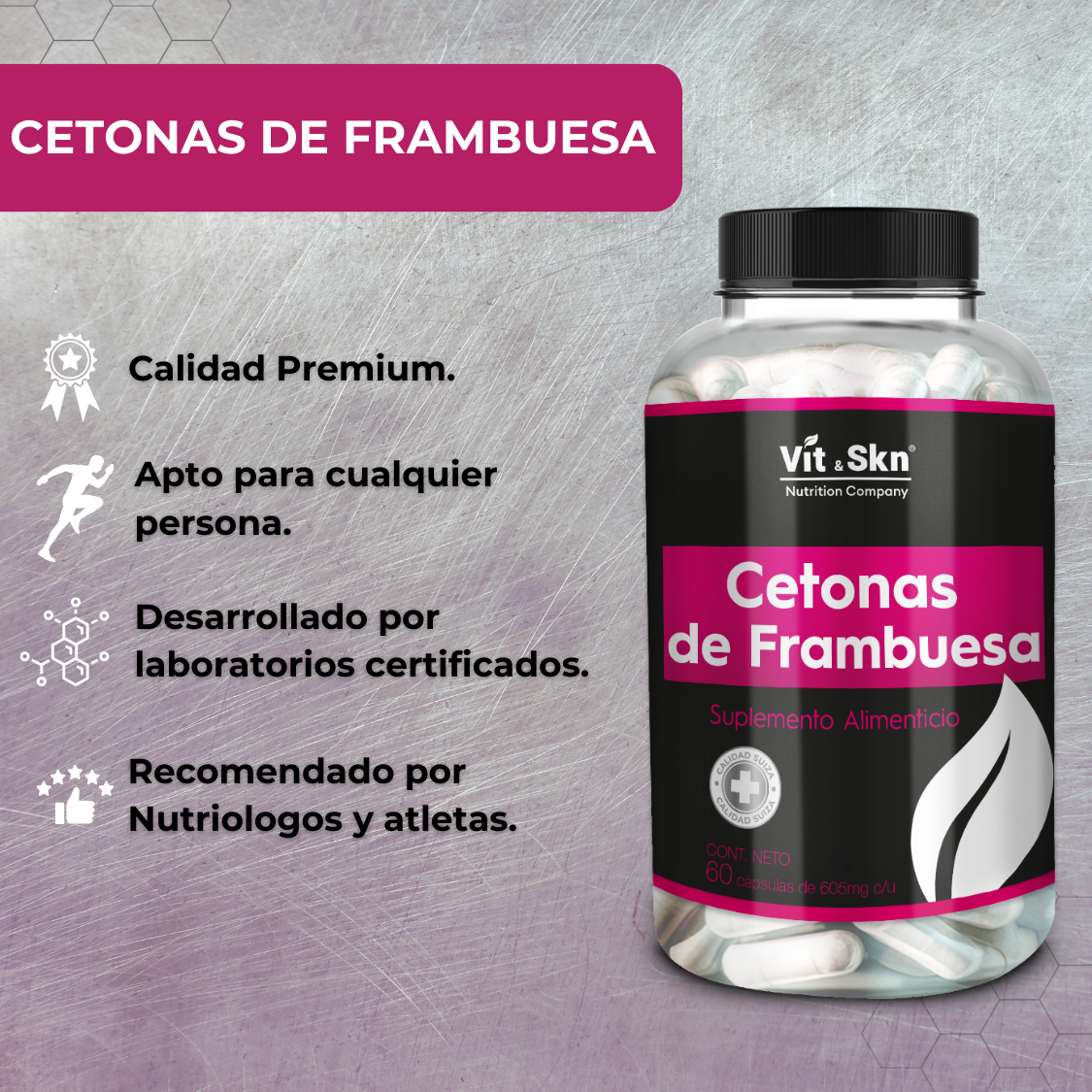 Cetonas de Frambuesa VitSkn 60 Capsulas, Súper Premium